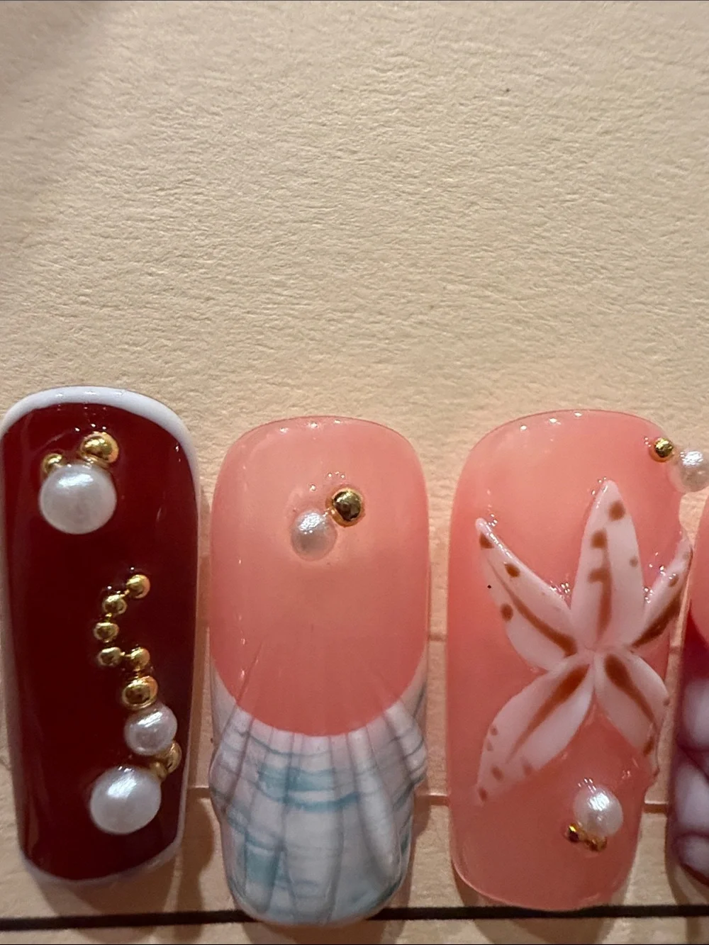 Handmade acrylic Pink Floral Gem Press-On Nails